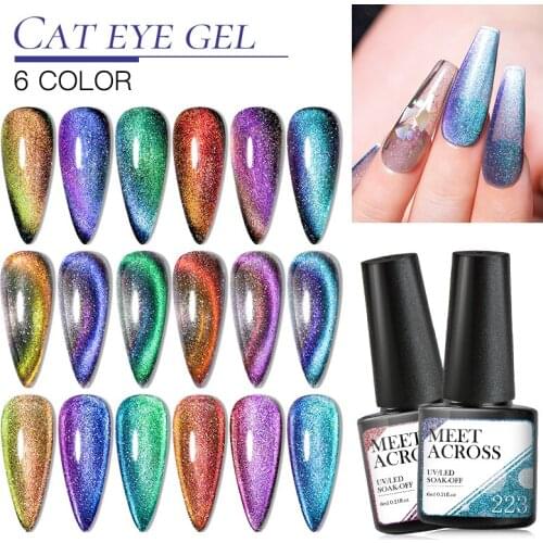 MEET ACROSS Cat Eye Gel Nail Polish 5D Laser Magnet Varnishes Soak Off UV LED Shimmer Magnetic Lacquers Beauty Design Polish
