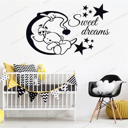 Nursery Wall Decals Quotes Sweet Dreams Moon and Stars Vinyl Sticker Bear Sleep Parade Boy Bedroom Sweet Dreams Wall Decor wx93