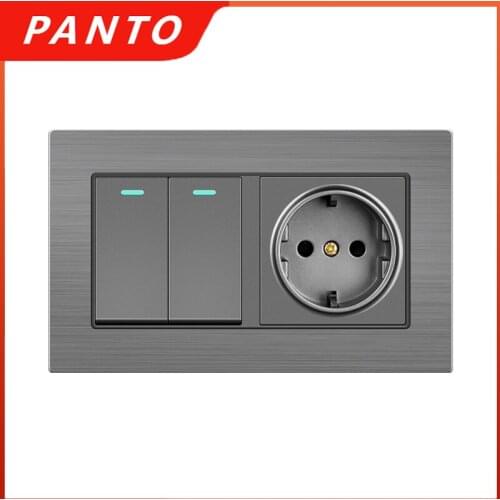 PANTO Gray Aluminum 2Gang 2Way with Indicator Light Wall Switch Power Light Switch Luxury Button Switch Aluminum Alloy Surface