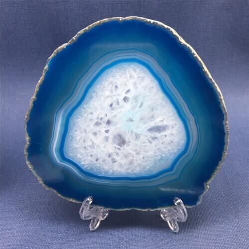 Natural Agate Slice blue Geode Polished Crystal Quartz Gems Crafts Pad Home Decoration Stone Holiday Gift stents 12-14cm