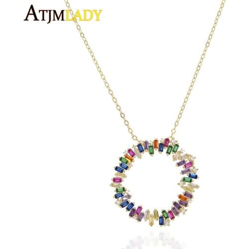 2020 New Collares Moana Filled Colored Cubic Zirconia Circle With Baguette Full Rainbow Cz Colorful Gorgeous Women Jewelry