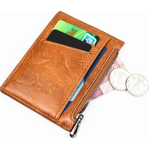 2021 New Fashion Small Mens Leather Wallet With Zipper Coin Pocket Credit Card Holder Mini Purse For Male Slim Money Bag