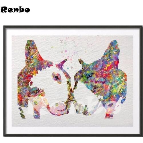 Original Watercolor Diamond Painting Cross Stitch English Bull Terrier,5d DIY Square Diamond Embroidery Diamond Mosaic stickers
