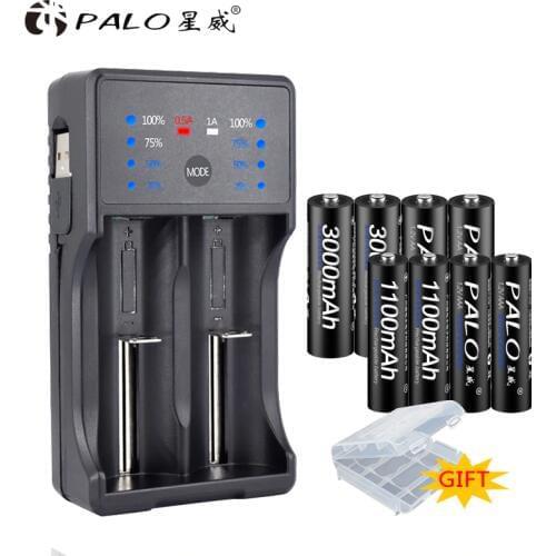 PALO LED USB Multi-Purpose 18650 Battery Charger for 3.7V 18650 26650 battery +1.2 V 4pcs AA+4pcs AAA rechargeable battery