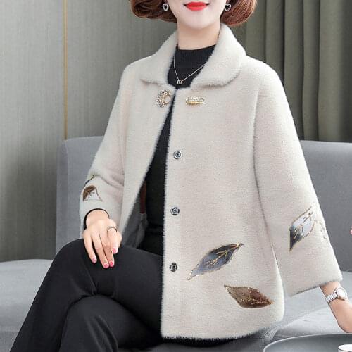 Autumn Winter Womens Imitation Mink Cashmere Coat Thick Warm Knitted Sweaters New Middle-aged Mother Jacket Coat XL-4XL Blue 78