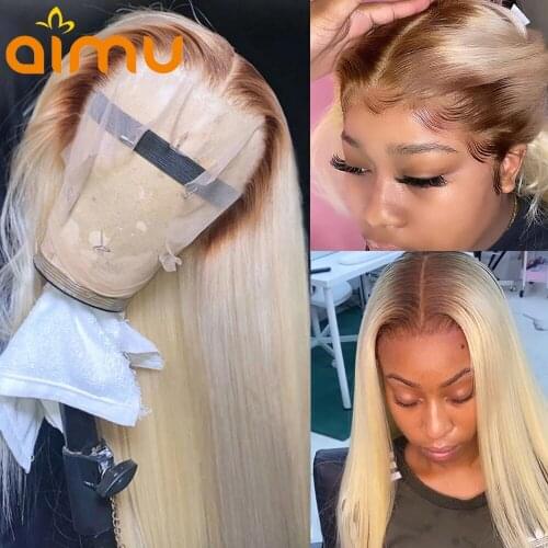HD Transparent Human Hair Wigs Ombre Blonde Straight 613 Glueless Full Pre Plucked 13x6 Lace Frontal Wig Black Women 250 density