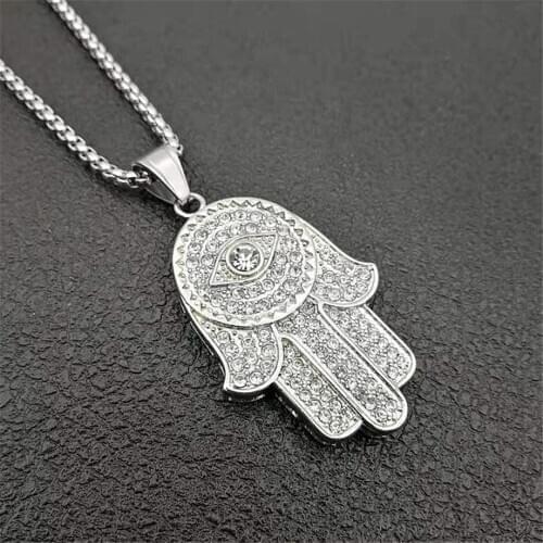 Dropship Classic Hand of Fatima Hamsa Necklace Pendants Silver Color Chain Palm Statement Jewelry for Women,dropshipping center