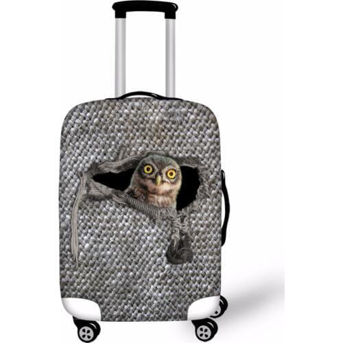 Grey Printing Owl Birds Luggage Protective Dust Cover Dustproof Suitcase Protective Dust Cover Elastic Luggage Cover
