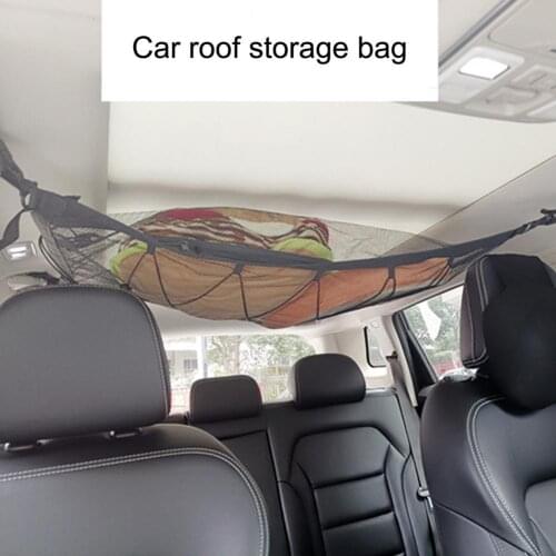 Net Bag Adjustable High Toughness Polyester Zipper Adjustable Drawstring Ceiling Net Pocket for Car