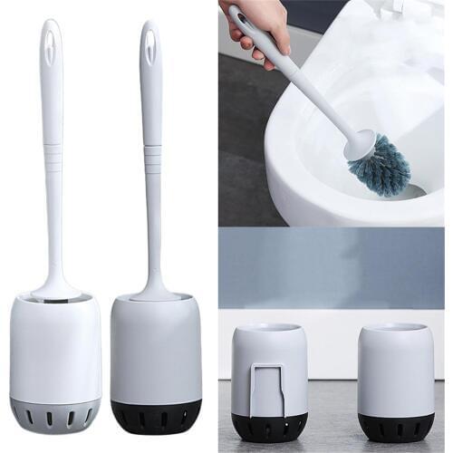 Toilet Brush Wall-Mounted Long Handle Toilet Cleaner Brush with Base Cleaning Brush & Holder Set Toilet Bathroom Accessories