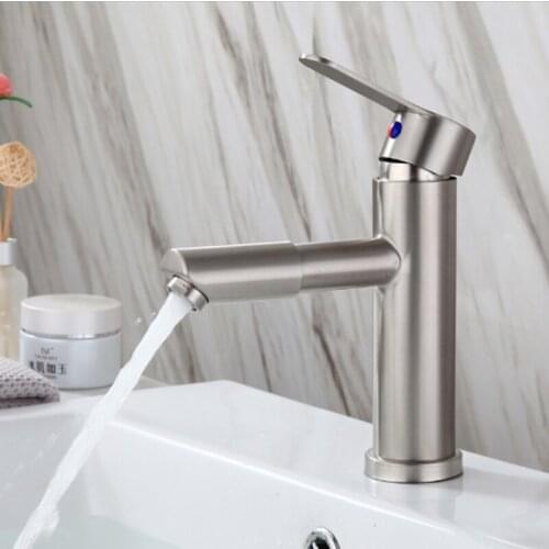 304 Stainless Steel Bathroom Basin Faucet Wire Drawing 306 Rotation Single Holder Single Hole Water Mixer Washbasin Bathroom Tap