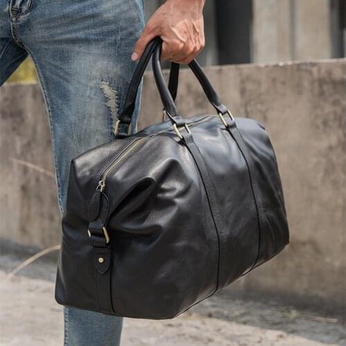 Short-distance Travel Bag Mens Handbag Leather Mens Business Travel Luggage Leather Shoulder Bag Tide Large Capacity Casual