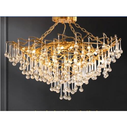 Light luxury post-modern copper branch crystal chandelier French living room dining room lamp American minimalist designer villa