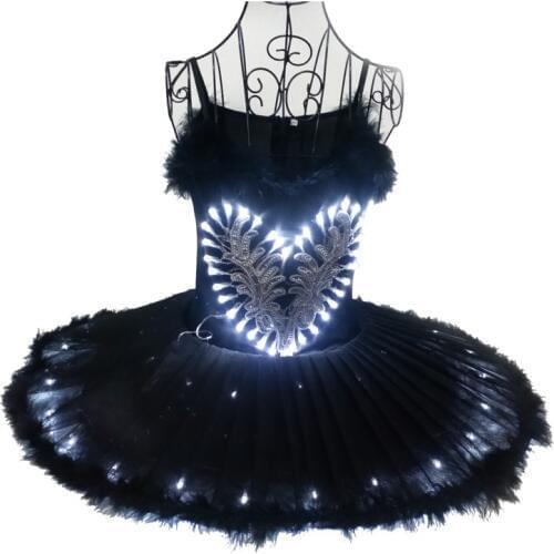 Led black ballet skirt costumes luminous puff skirt dance dress opening dance school art group performance clothing