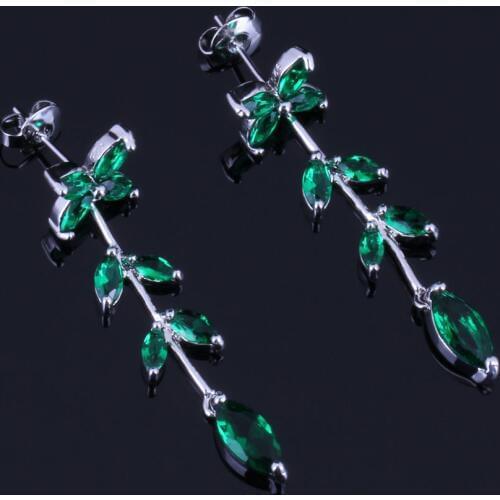 Tantalizing Plant Green Cubic Zirconia Silver Plated Drop Dangle Earrings V0717