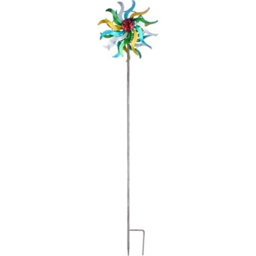Iron Art Craft Outdoor Wind Spinner Reflective Painting and Rustless Windmill for Outdoor Yard Lawn Garden Decorations