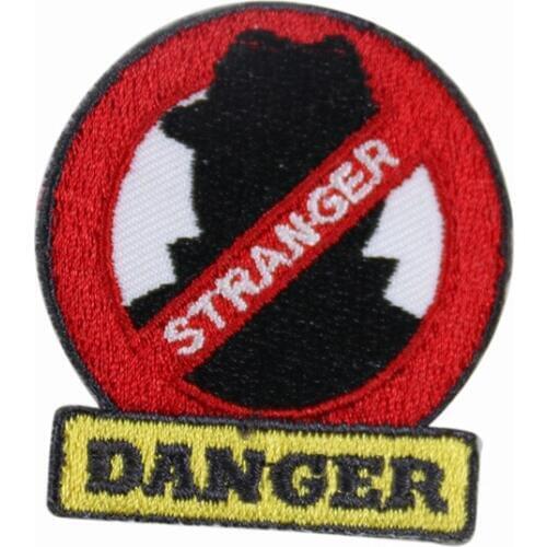 Letter Stranger Danger Embroidered Patch Iron On Patches For Clothes Sewing Supplies Decoration Badge Sew On Badges