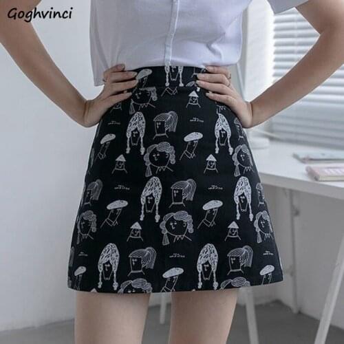 Skirts Women Harajuku Cartoon Korean Style Above Knee All-match Fashion Students New Streetwear Zipper Classic Lightweight Ins