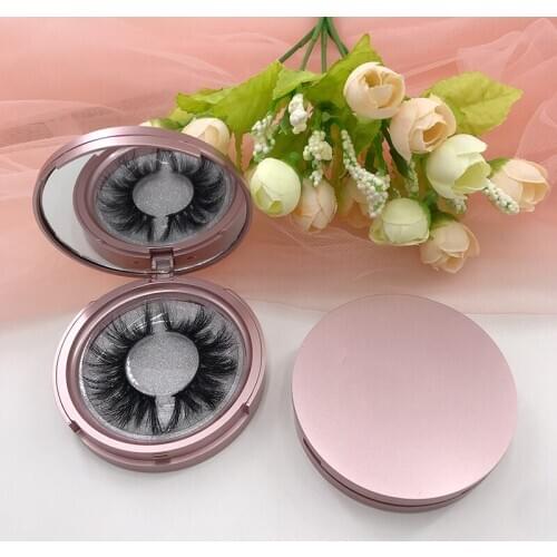 Mirror Lash Case Regular Natural Eyelash Rose Gold Round Lash Box 5D Lashes