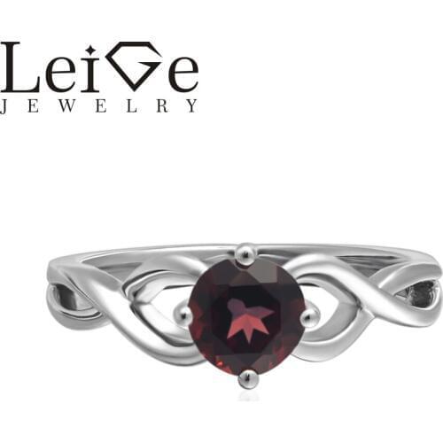 Leige Jewelry Round Cut Solitaire Lab Red Garnet Rings Wedding Rings for Women Sterling Silver 925 January Birthstone