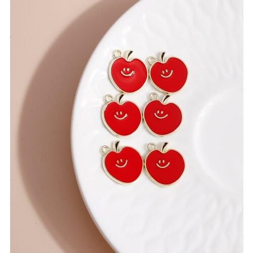 10pcs 16*18mm Cartoon Smile Apple Charms for Jewelry Making DIY Enamel Girl Charms Pendants Necklaces Earrings Handmade Findings