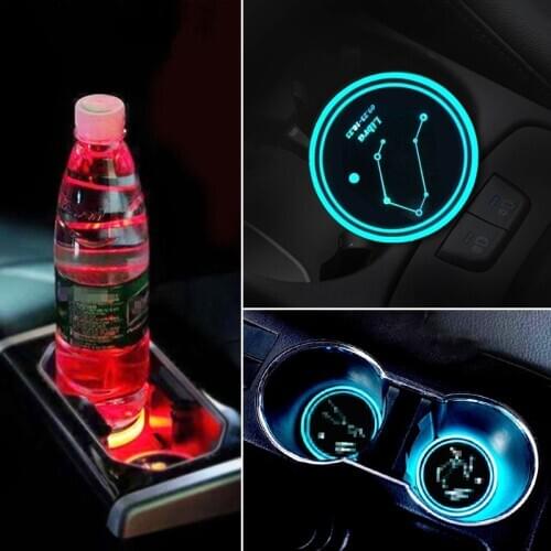 2 PCS Car Water Cup Light Auto Interior Acrylic Colorful USB Charger Water Cup Groove LED Atmosphere Light Constellation Series