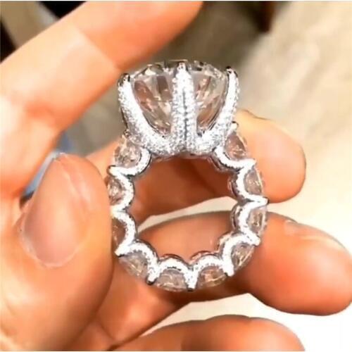 2019 Vintage Promise ring 10mm AAAAA Cz Stone Silver color Engagement wedding band rings for women Bridal Finger Jewelry