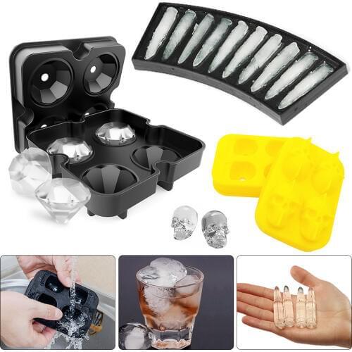 3D Novelty Skull Diamond Bullet Ice Cube Tray Food Grade Silicone DIY Ice Maker Household Kitchen Tools Whiskeey Party Ice Ball