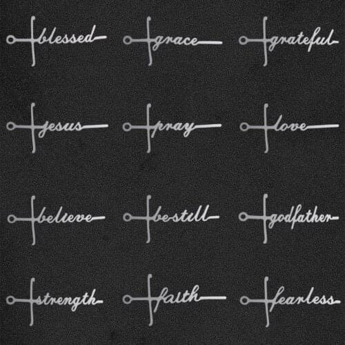 5Pcs/Lot Steel Inspiring Words Pray Love Faith Charms Blessed Grace Pendant Women Bracelet Necklaces Jewelry Wholesale