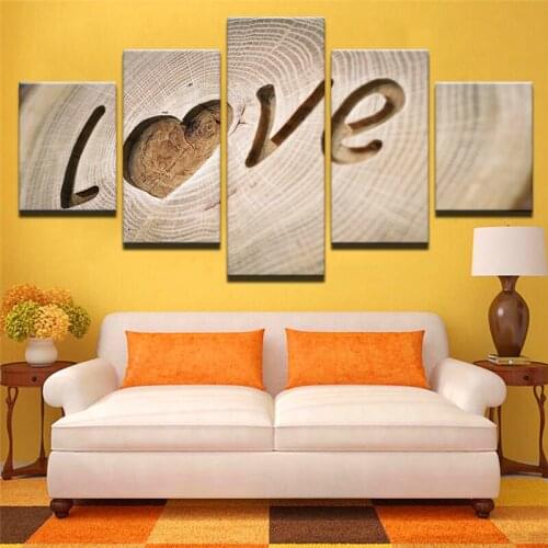 5 Pieces Carving Love Quotes Posters Home Decor Modular Love Heart Pictures Frameless Canvas Modern Printed Paintings Wall Art