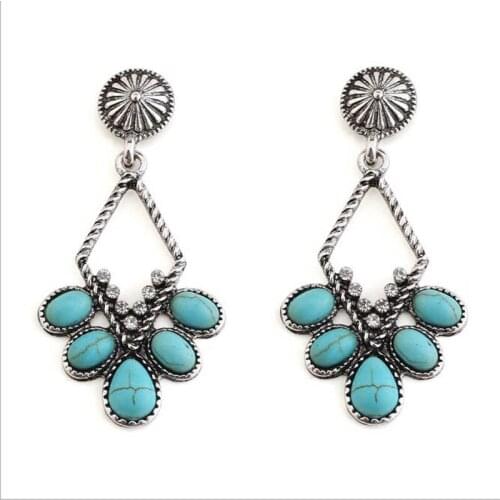 Bohemia Synthetic Stone Pendant Studs Earrings For Women Ethnic Alloy Water Drop Post Earrings Fashion Jewelry Pendietes