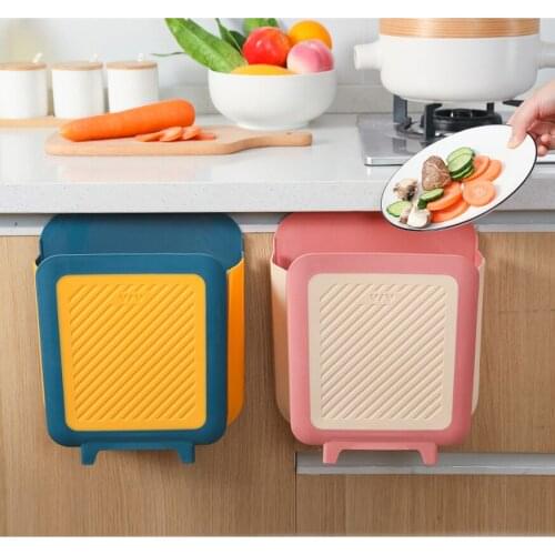 Household Kitchen Cabinet Door Wall-Mounted Folding Kitchen Waste Hanging Classification Trash Can Storage Bucket Paper Basket