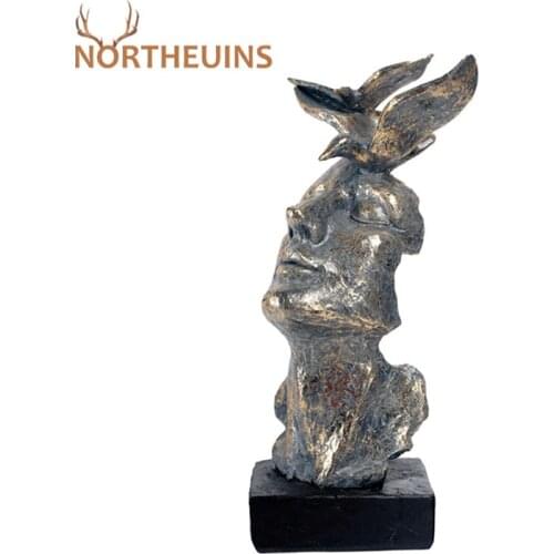 NORTHEUINS 28cm Resin Retro Bird Figure Figurines Abstract Mask Home Living Room Decoration Sculpture Office Desktop Art Decor