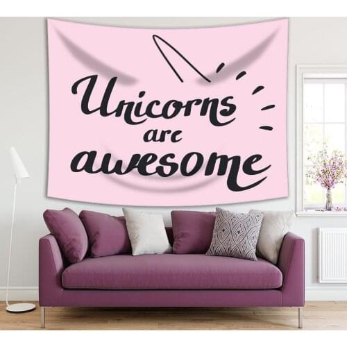 Tapestry Unicorns Are Awesome Lettering Calligraphy on Pink Background Fun Cute Simple Design Kids
