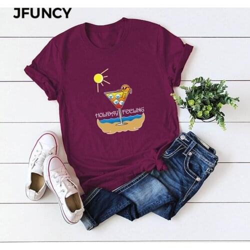 JFUNCY Casual Cotton Short Sleeve Womens T-shirt Summer Women T Shirt Plus Size Woman Tees Tops Casual Tshirts