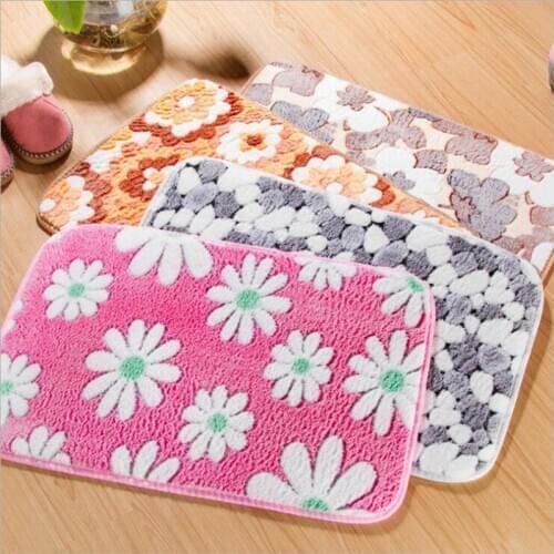 Coral velvet bedroom floor Carpet with flowers pattern living room Kitchen Bathroom Door cushion Non-Slip Absorbent Floor Pad