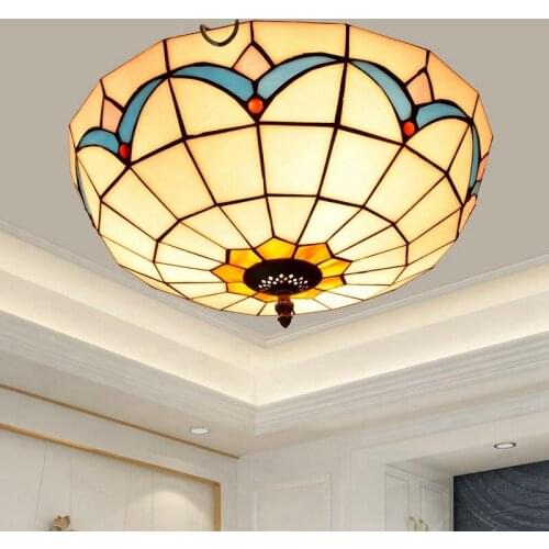 Creative Mediterranean Vintage Tiffany Colored Glass Aisle Corridor Balcony Bedroom Glass Ceiling Lamp 40cm