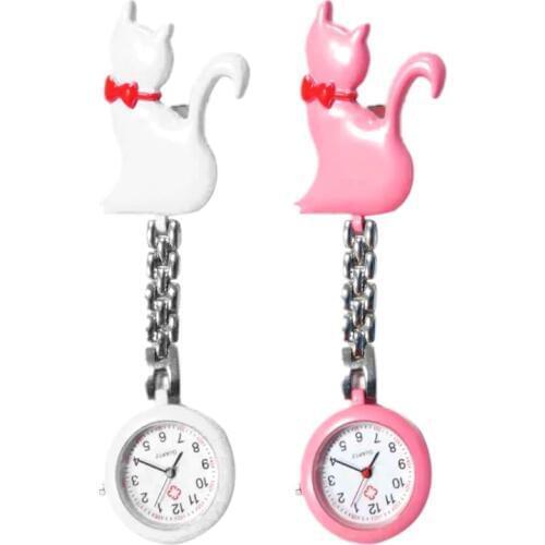 Quartz Watch Cat Cartoon Fashion Pocket Watches Hang Clip Doctor Women Lady Jewelry Charm Pendant Chest Hanging Supplies