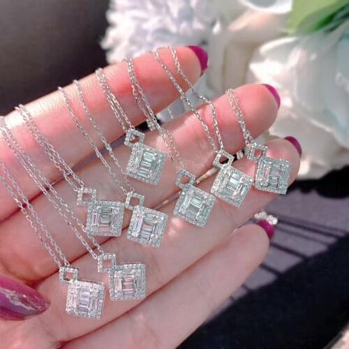 Cute Small Square 925 Silver Sweater Pendant Necklaces for Women Micro Inlay Zircon Choker Clavicle Chain Trendy Fine Jewelry