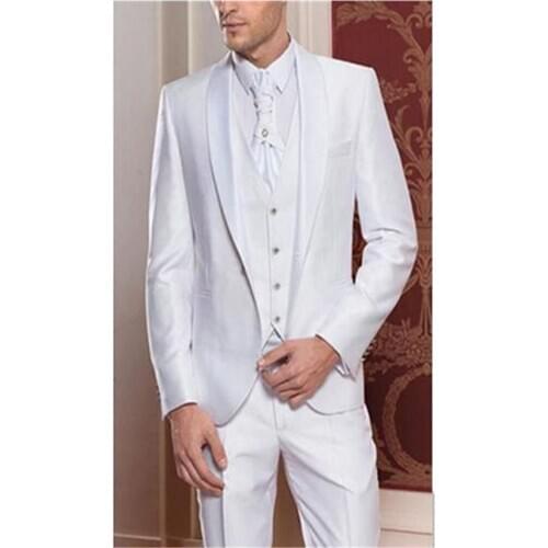 Custom Made Mens Suits Top Sell White Groom Tuxedos Groomsman Blazer Suits Mens Wedding Dress suits Prom Clothing