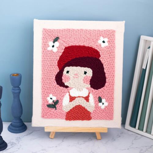 Cartoon Girl DIY Embroidery Kit with Frame for Beginner Pattern Printed Punch Needle Embroidery Needlework Handmade Sewing Craft