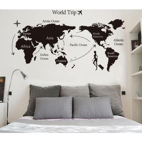 Six continents world map to travel wall stickers home decor living room bedroom vinyl decal detachable wallpaper custom DT03
