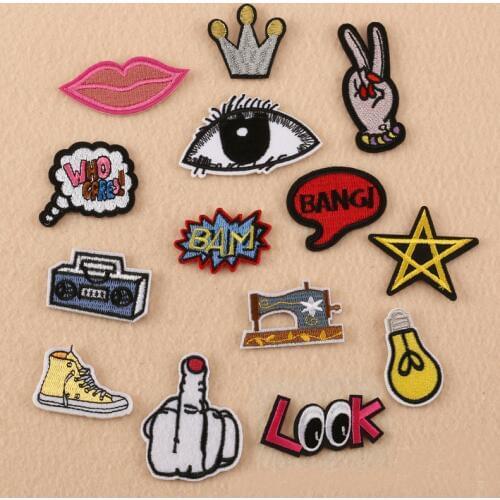 Crown Radio Shoe Light Bulb Lip Embroidery Patches for Clothing Iron on Clothes Appliques Badge Stripe Sticker Iron-on Transfers