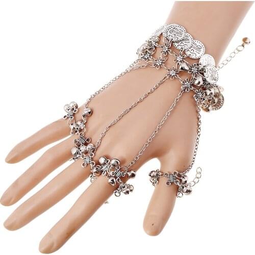 2017 new creative jewelry fashion retro exaggerated coin bells tassel chain bracelet for women