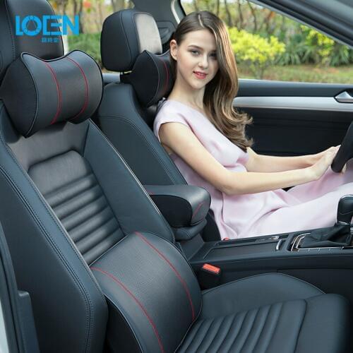 Genuine Leather Car Neck Pillow Headrest 3D Auto seat back Lumbar Support 4 Seasons Space Memory Foam Fabric Pillow Headrest