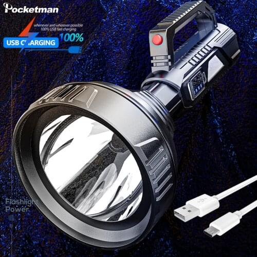 50000LM Portable Searchlight Big Beam Long-Range Flashlight USB Rechargeable Waterproof Led Torch Outdoor Patrol Flashlight