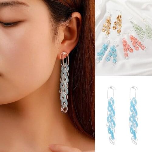 Transparent Candy Color Acrylic Dangle Earrings Resin Exaggerated Geometric Long Chain Tassel Drop Earrings for Women Jewelry