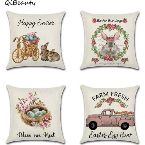 QiBeauty Cartoon cute rabbit truck digital printing home cushion set square Decorative Pillows Cover For Sofa Car Cojines