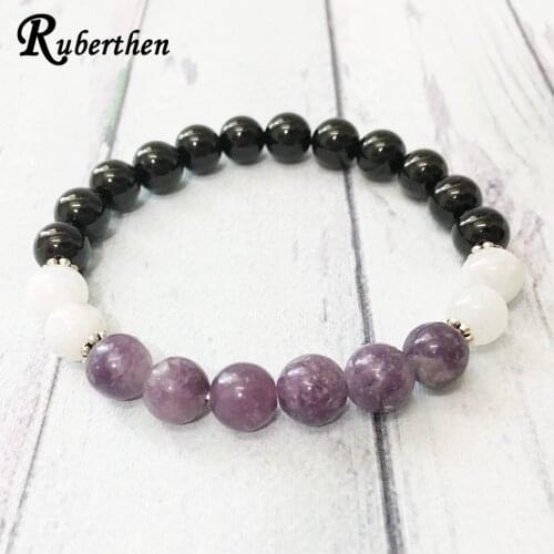Ruberthen Hot Sale Lepidolite Black Onyx Bracelet for Women Moonstone Energy Spirituality Bracelet Yoga Wrist Balance Jewelry