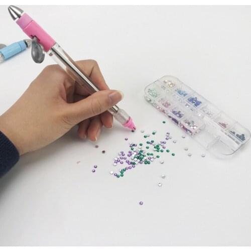 Nail Art Dotting Drill Pen DIY Manual Point Drill Pen Dotting Pick Up Rhinestones Crystal Diamond Tool Manicure Pen